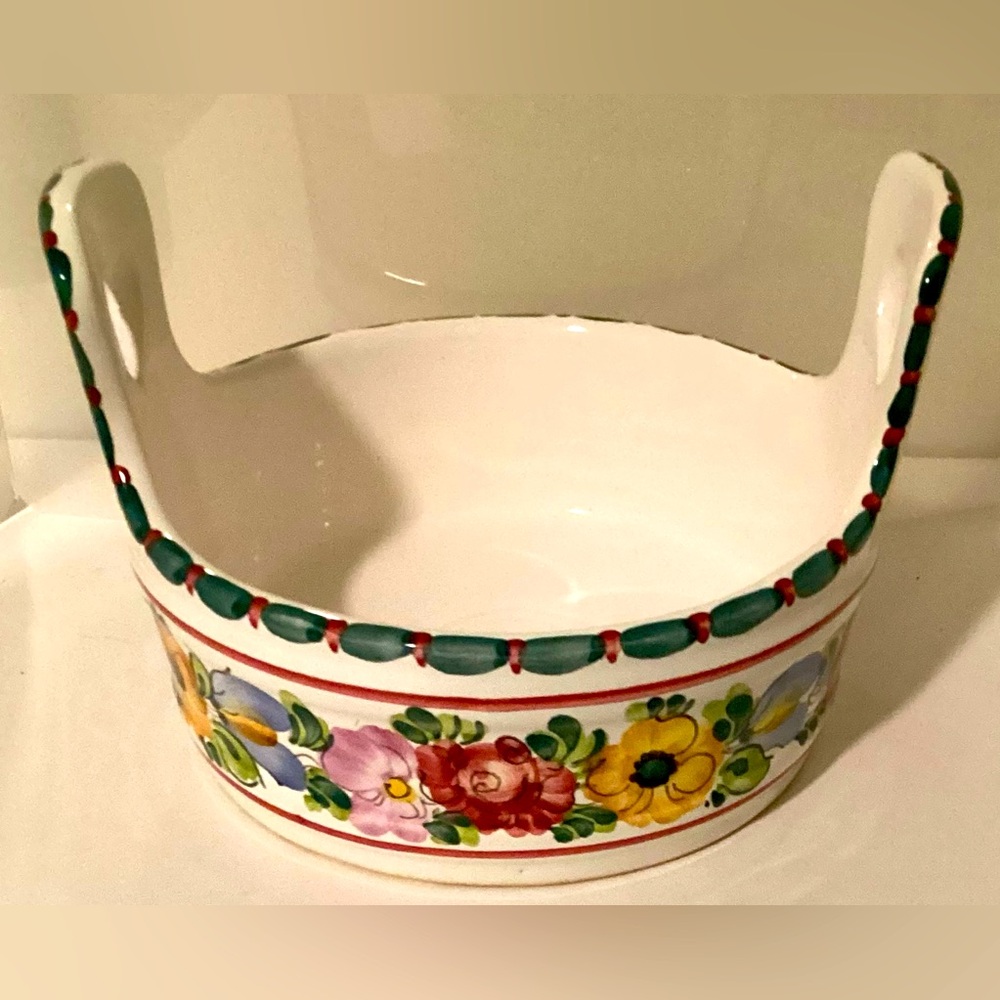 Vintage Gmundner Keramik Art Pottery Handled Bowl Floral Pattern Made in Austria